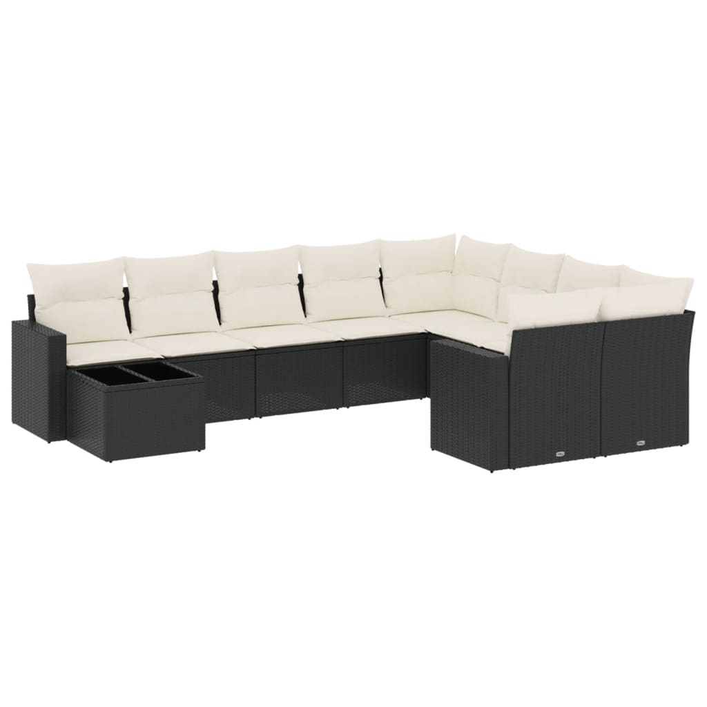 vidaXL Set Divani da Giardino 10pz con Cuscini in Polyrattan Nero