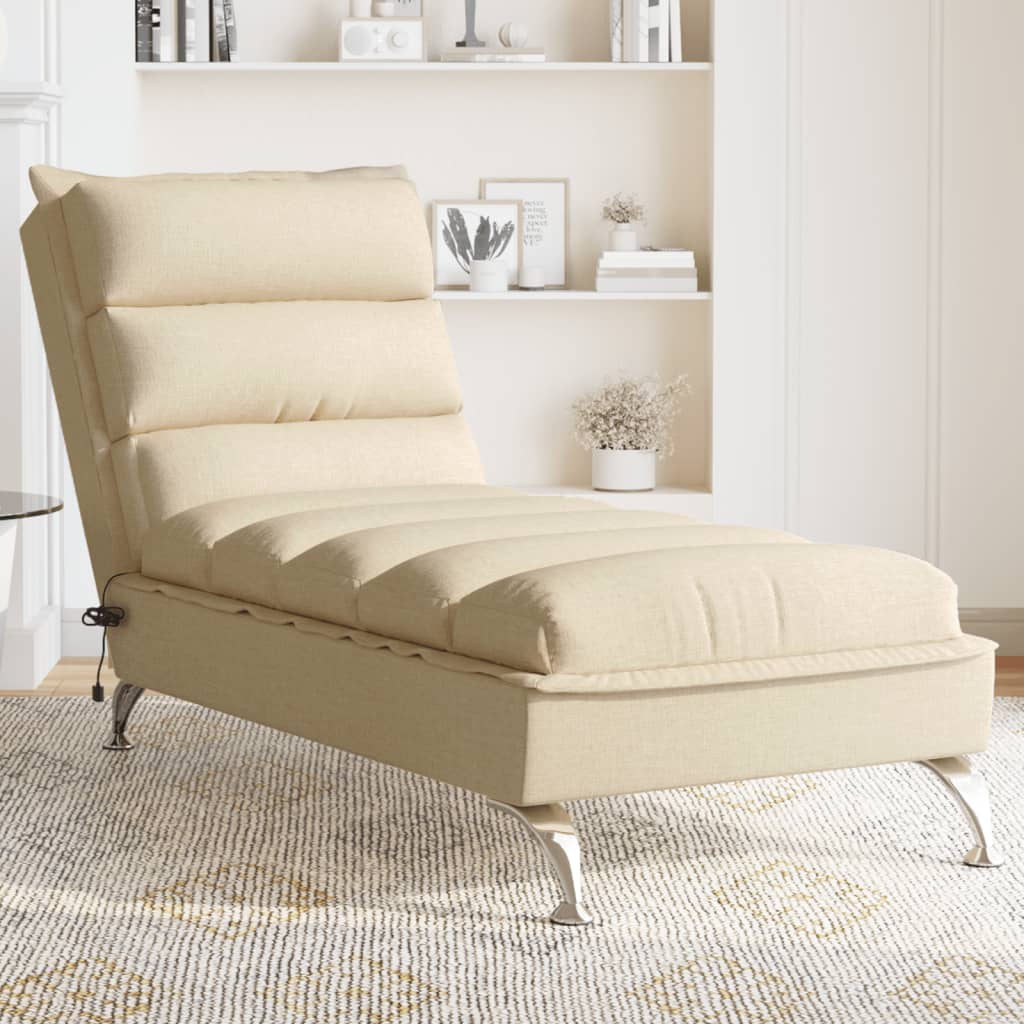 vidaXL Chaise Longue Massaggi con Cuscini Crema in Tessuto