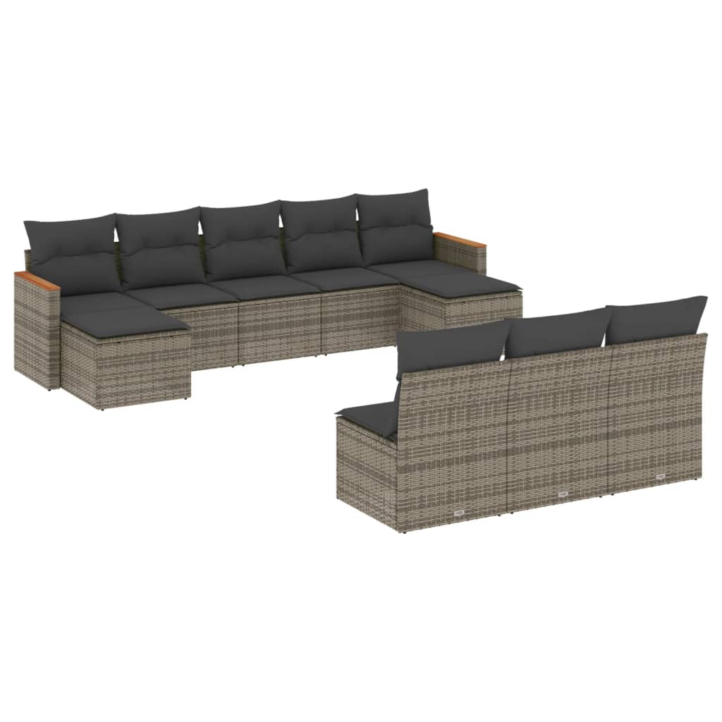 vidaXL Set Divano da Giardino 10 pz con Cuscini Grigio in Polyrattan