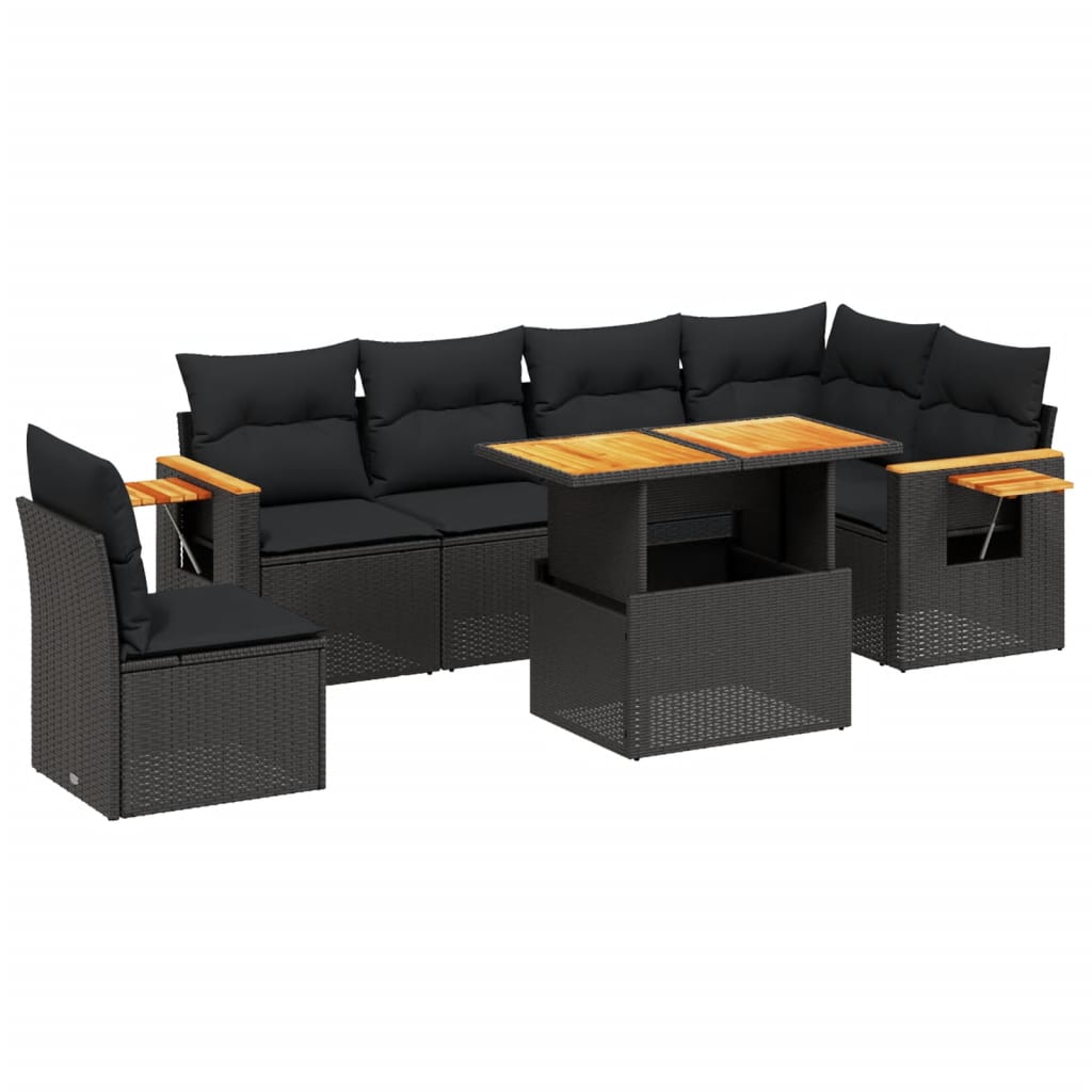 vidaXL Set Divani da Giardino con Cuscini 7pz Nero Polyrattan