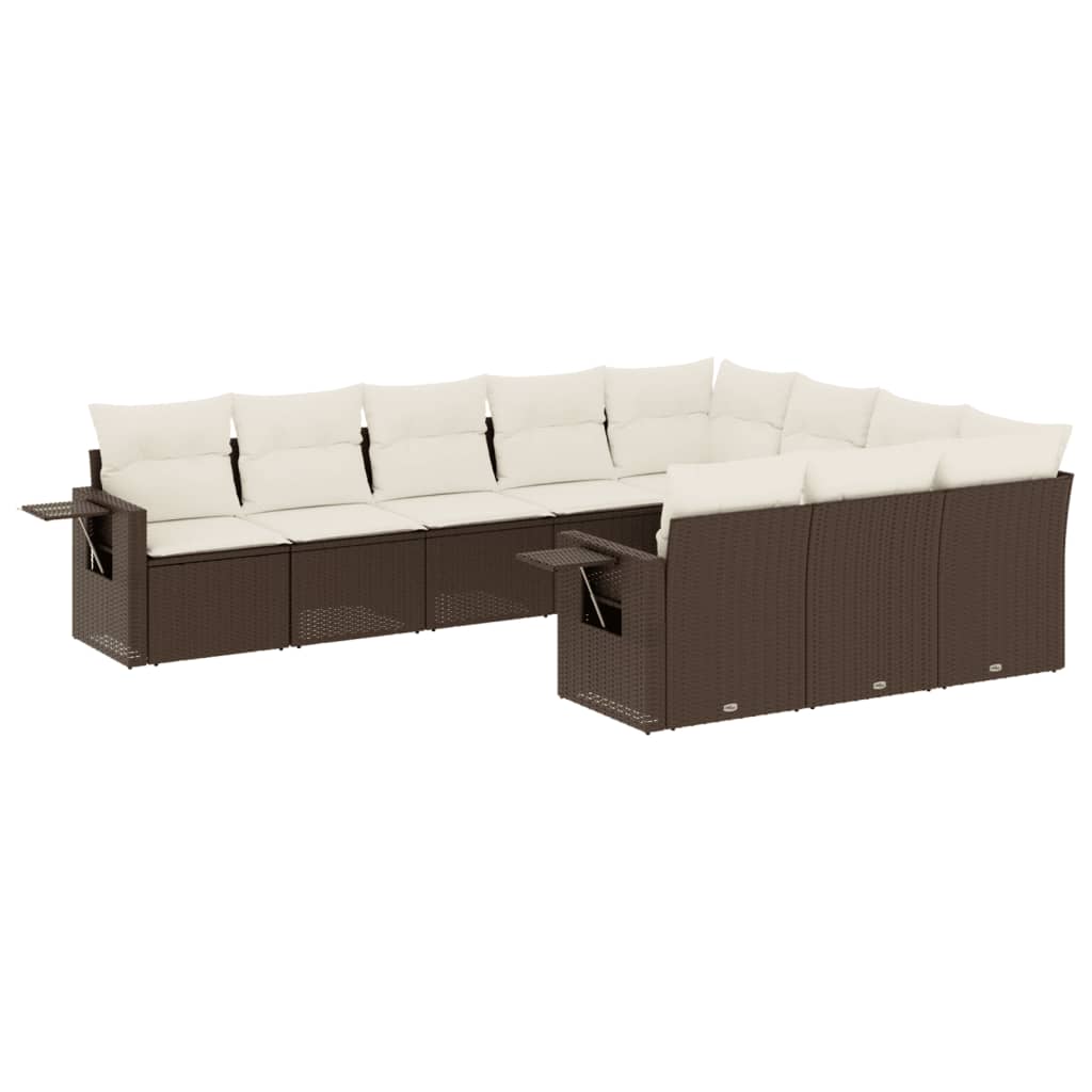 vidaXL Set Divani da Giardino 10pz con Cuscini in Polyrattan Marrone