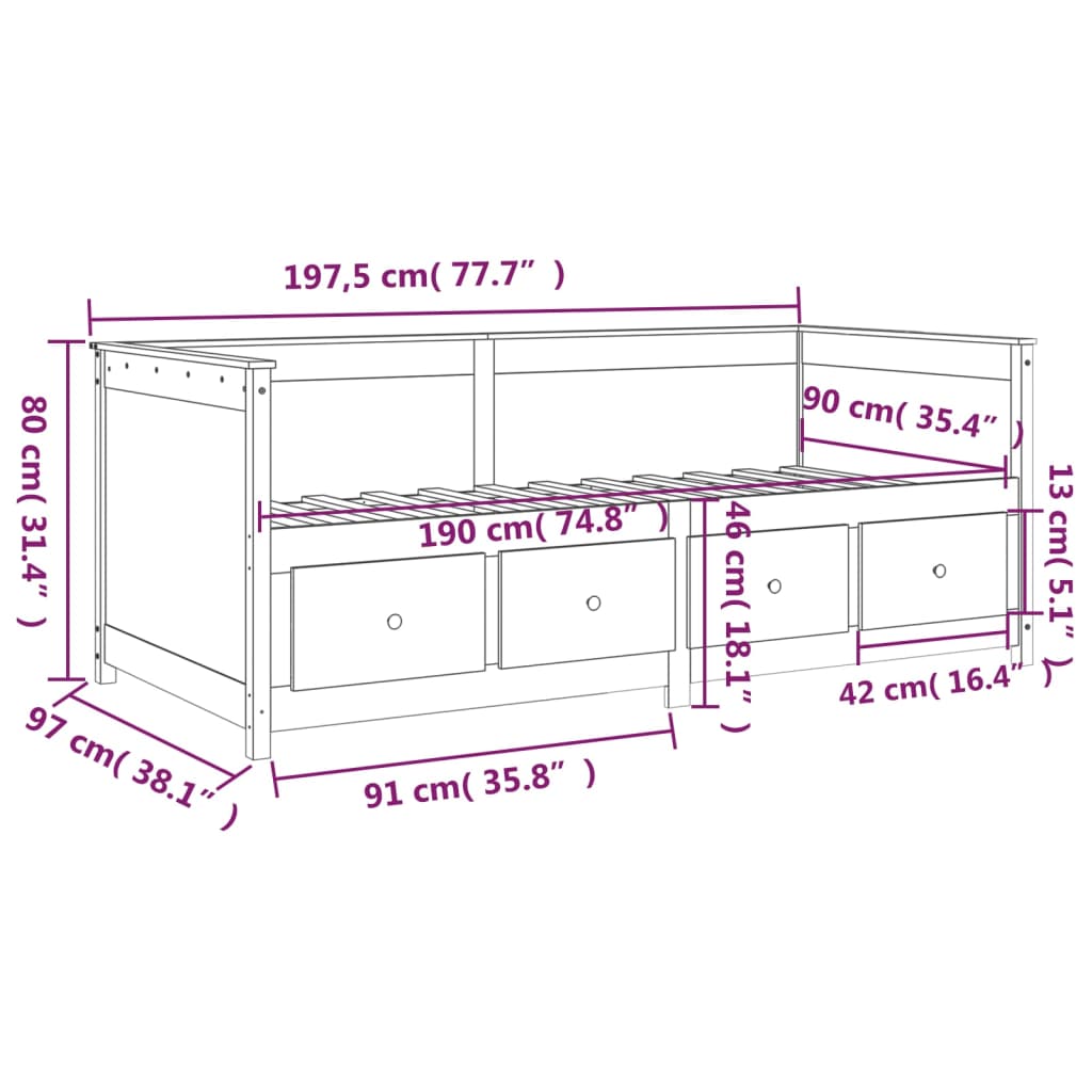 vidaXL Dormeuse senza Materasso Bianca 90x190 cm Legno Massello Pino