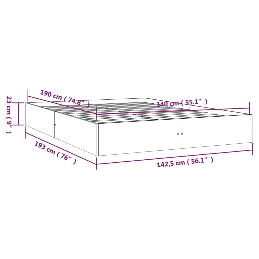 vidaXL Giroletto Bianco in Legno Massello 140x190 cm