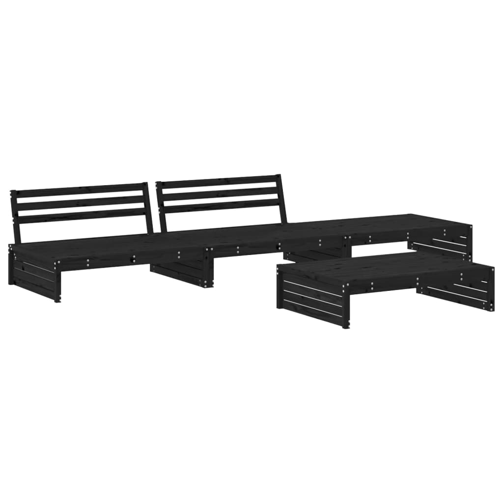 vidaXL Set Divani da Giardino 4 pz con Cuscini in Legno Massello Nero