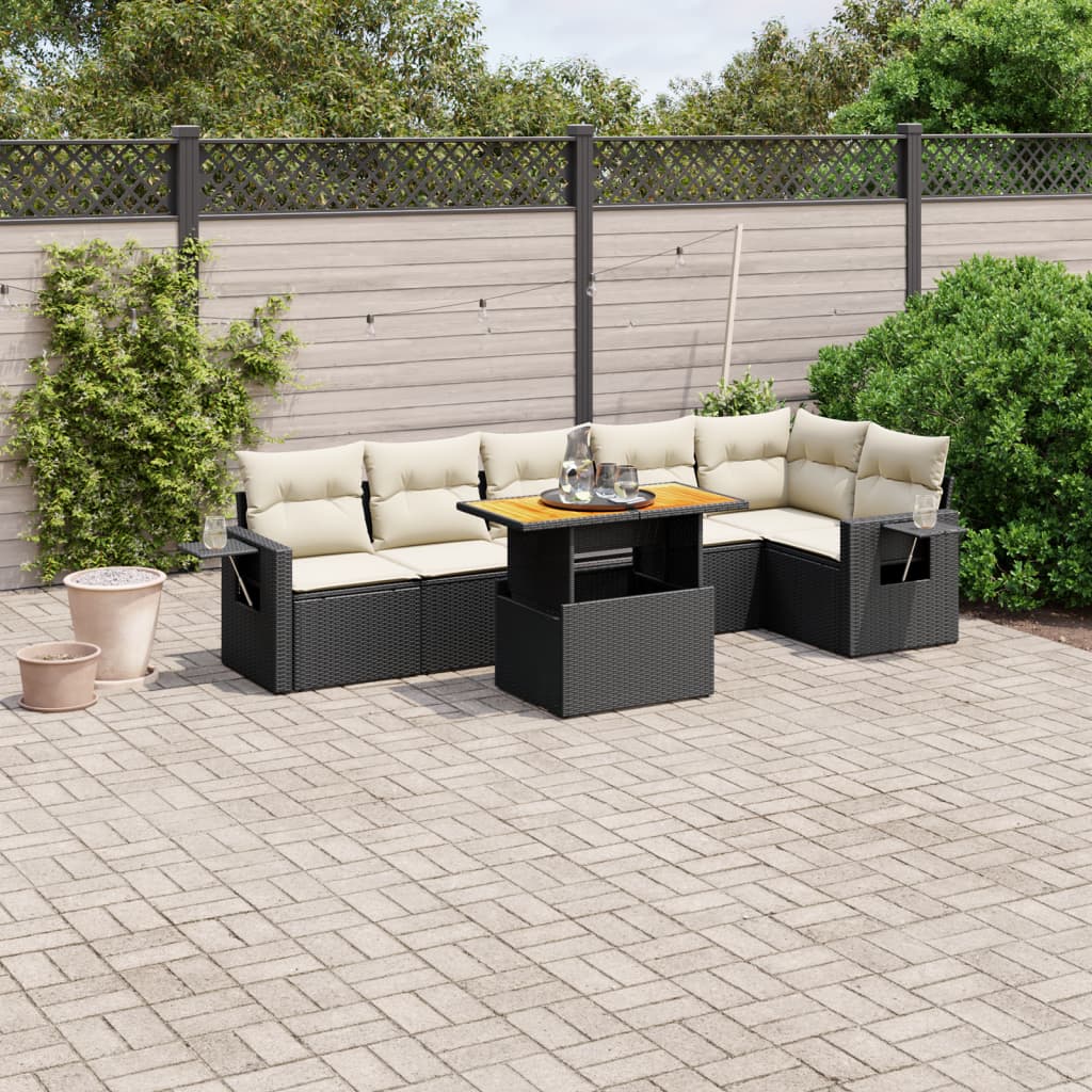 vidaXL Set Divani da Giardino con Cuscini 7pz Nero Polyrattan