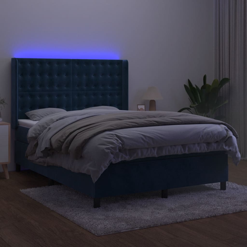 vidaXL Letto a Molle con Materasso e LED Blu Scuro 140x190 cm