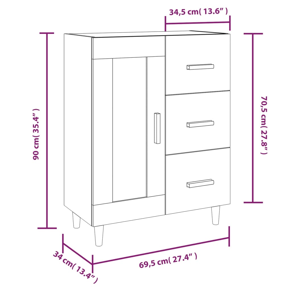 vidaXL Credenza 69,5x34x90 cm in Legno Multistrato Bianco Lucido