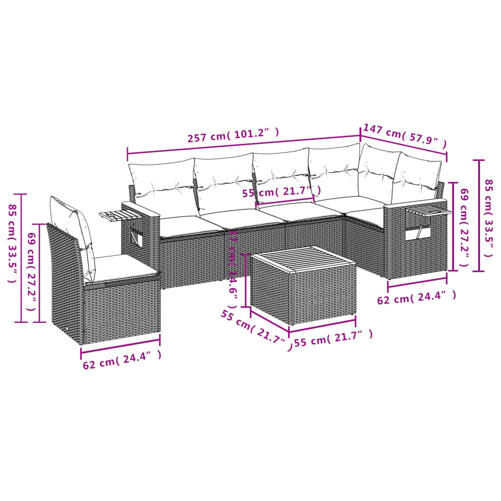 vidaXL Set Divani da Giardino 7 pz con Cuscini Beige in Polyrattan