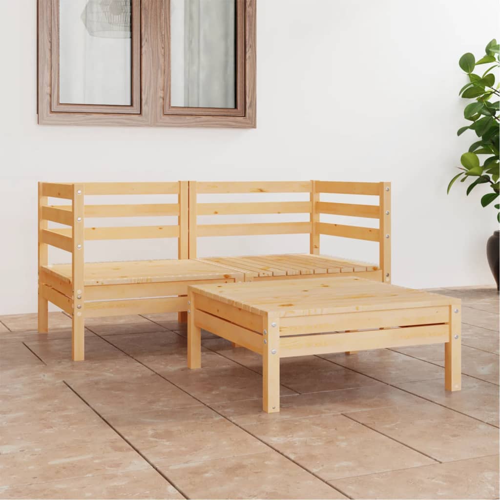 vidaXL Set Divani da Giardino 3 pz in Legno Massello di Pino