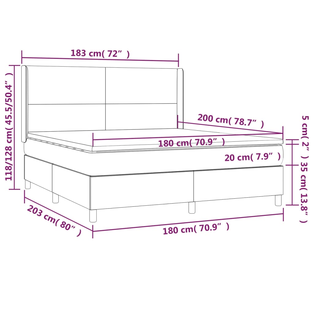 vidaXL Letto a Molle Materasso e LED MarroneScuro 180x200cm in Tessuto