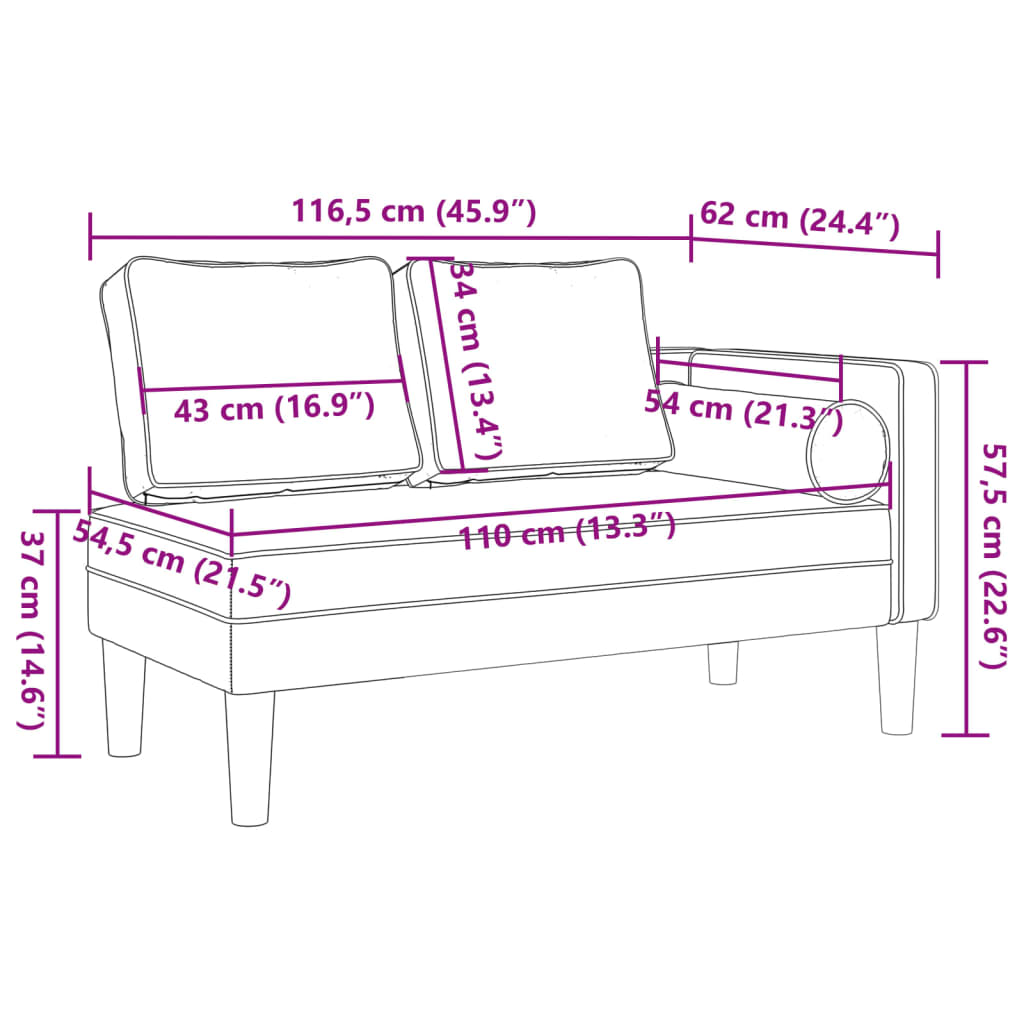 vidaXL Chaise Lounge con Cuscini Nero in Velluto