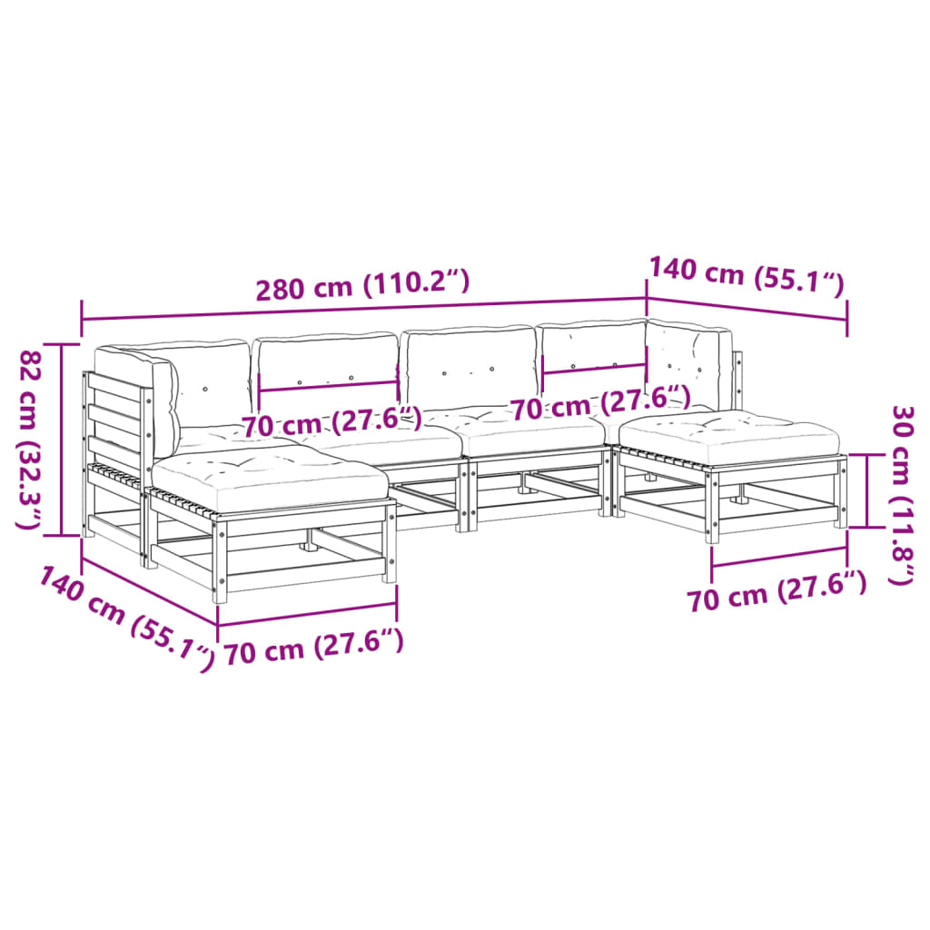 vidaXL Set Divani Giardino 6 pz con Cuscini in Legno Massello di Pino