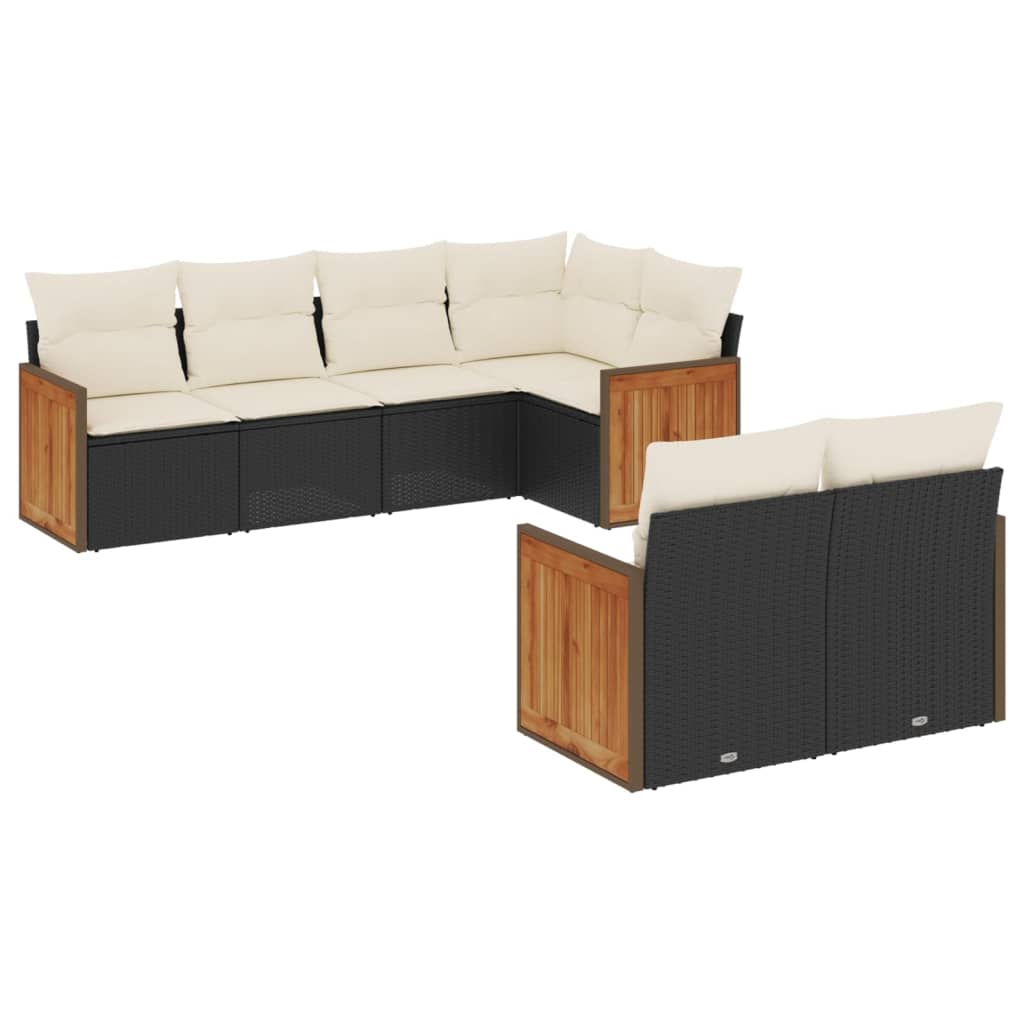 vidaXL Set Divani da Giardino con Cuscini 7pz Nero Polyrattan