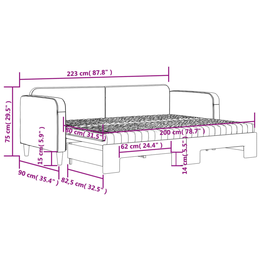 vidaXL Divano Letto Estraibile con Materassi Tortora 80x200 cm Tessuto