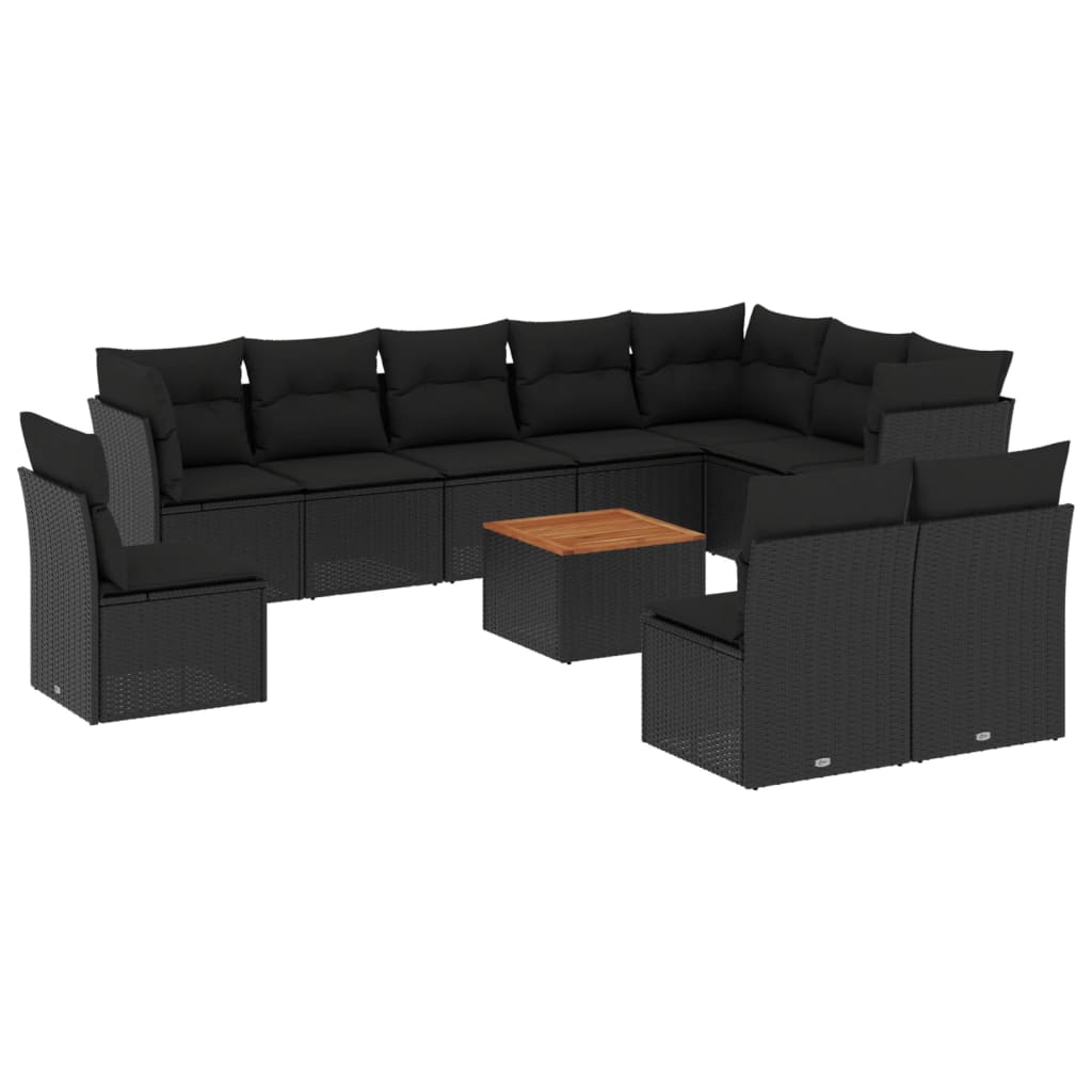 vidaXL Set Divani da Giardino 11 pz con Cuscini in Polyrattan Nero