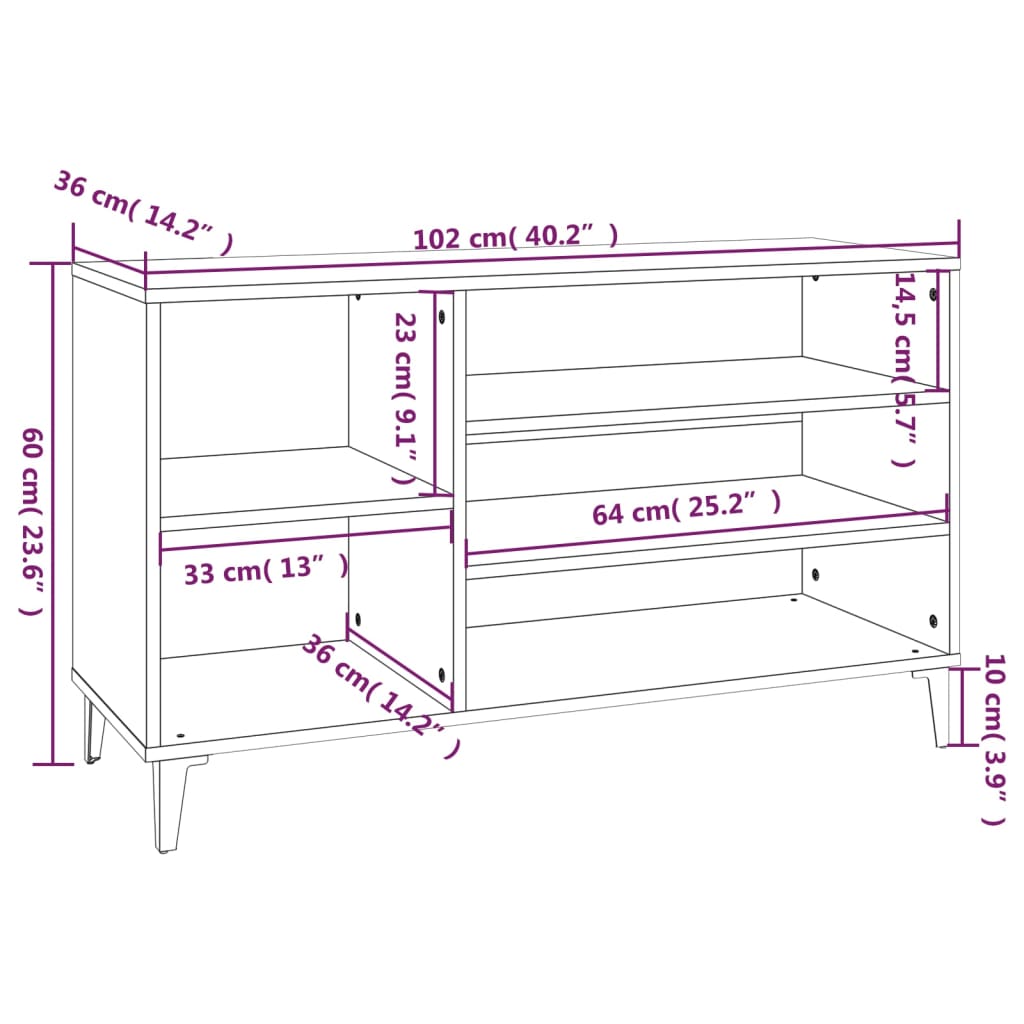 vidaXL Scarpiera Bianca 102x36x60 cm in Legno Multistrato