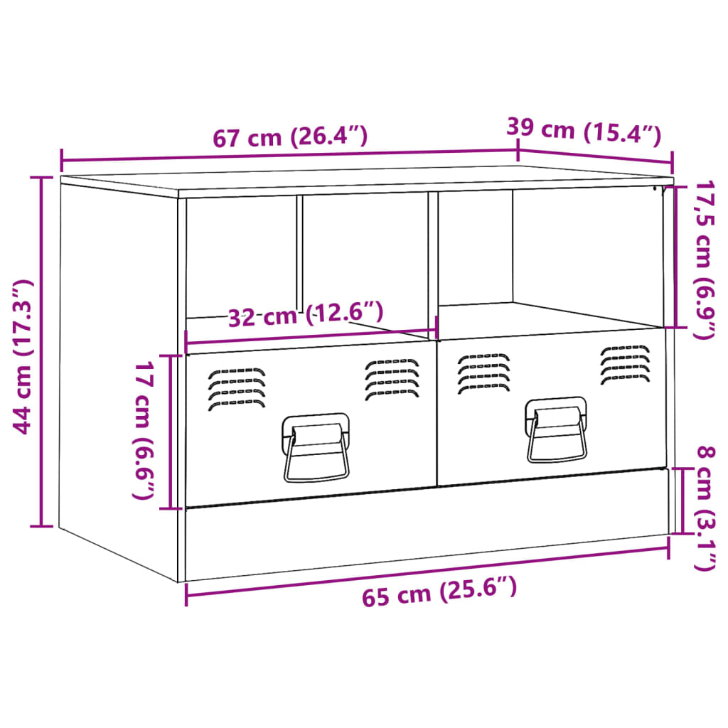 vidaXL Mobile TV Rosso 67x39x44 cm in Acciaio