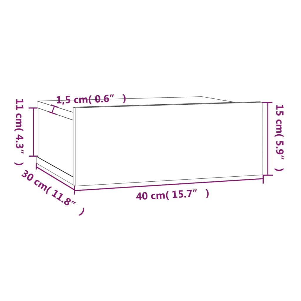 vidaXL Comodino Pensile Rovere Fumo 40x30x15 cm in Legno Multistrato