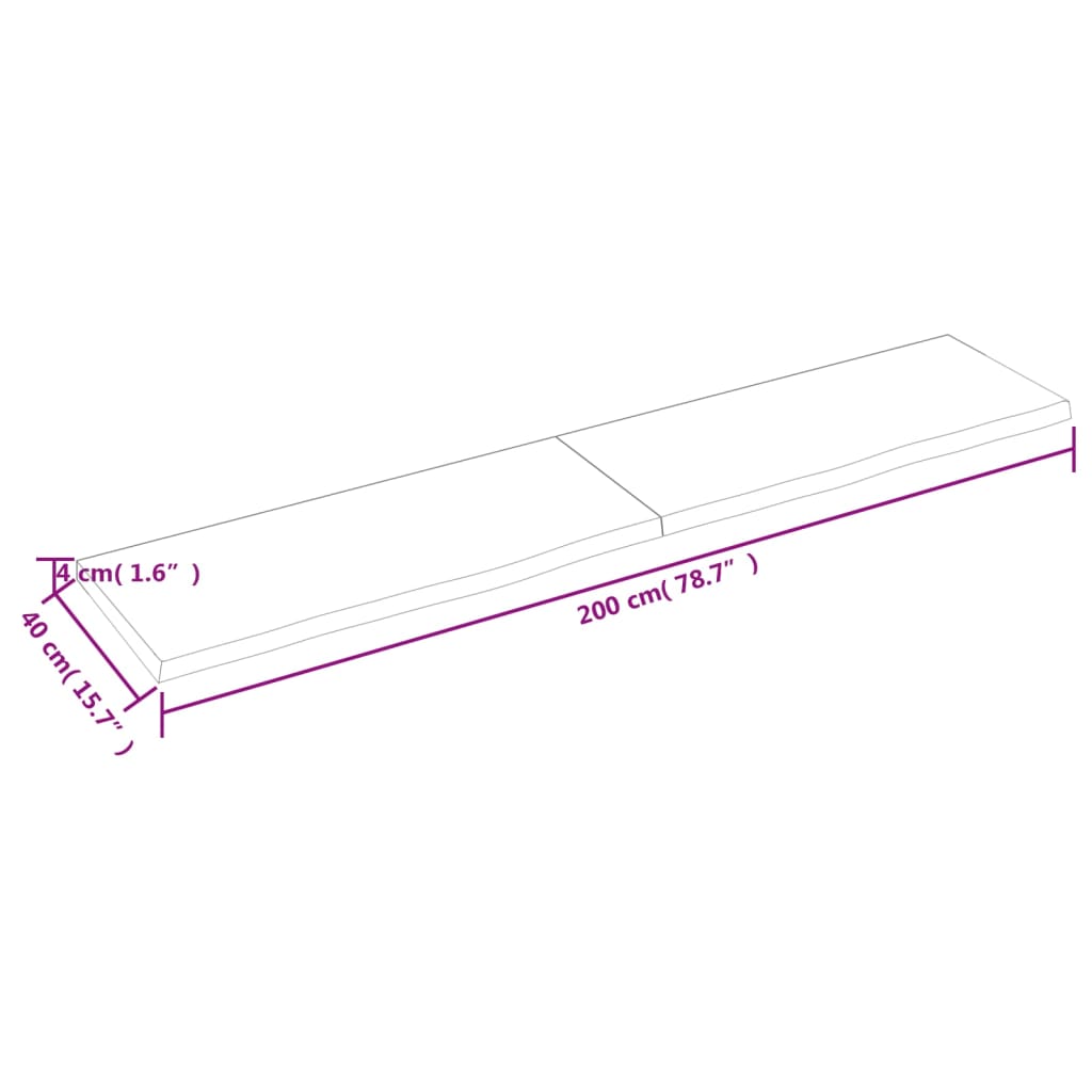 vidaXL Ripiano Marrone Scuro 200x40x(2-4) cm Massello Rovere Trattato