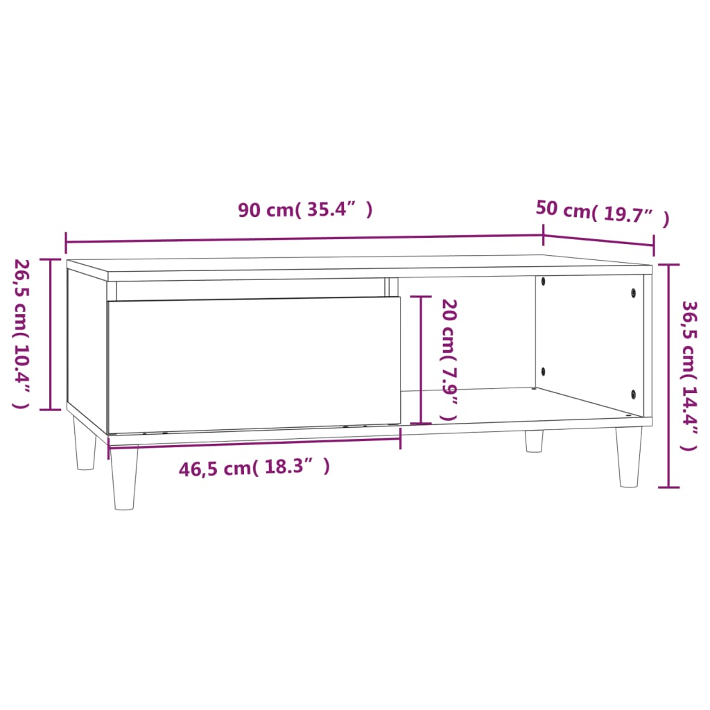 vidaXL Tavolino Salotto Grigio Sonoma 90x50x36,5 cm Legno Multistrato