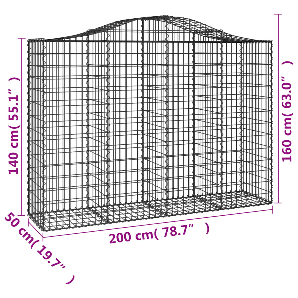 vidaXL Cesti Gabbioni ad Arco 14 pz 200x50x140/160 cm Ferro Zincato