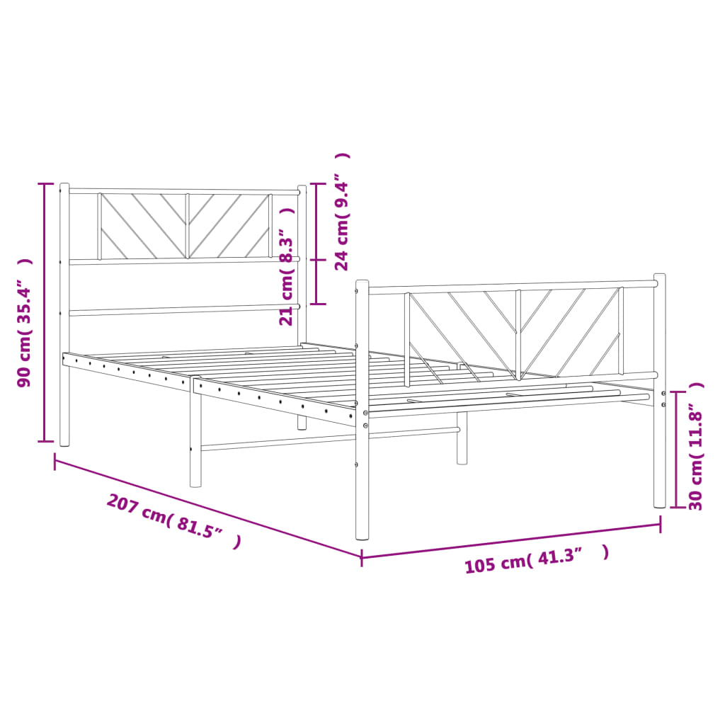 vidaXL Giroletto con Testiera e Pediera Metallo Bianco 100x200 cm