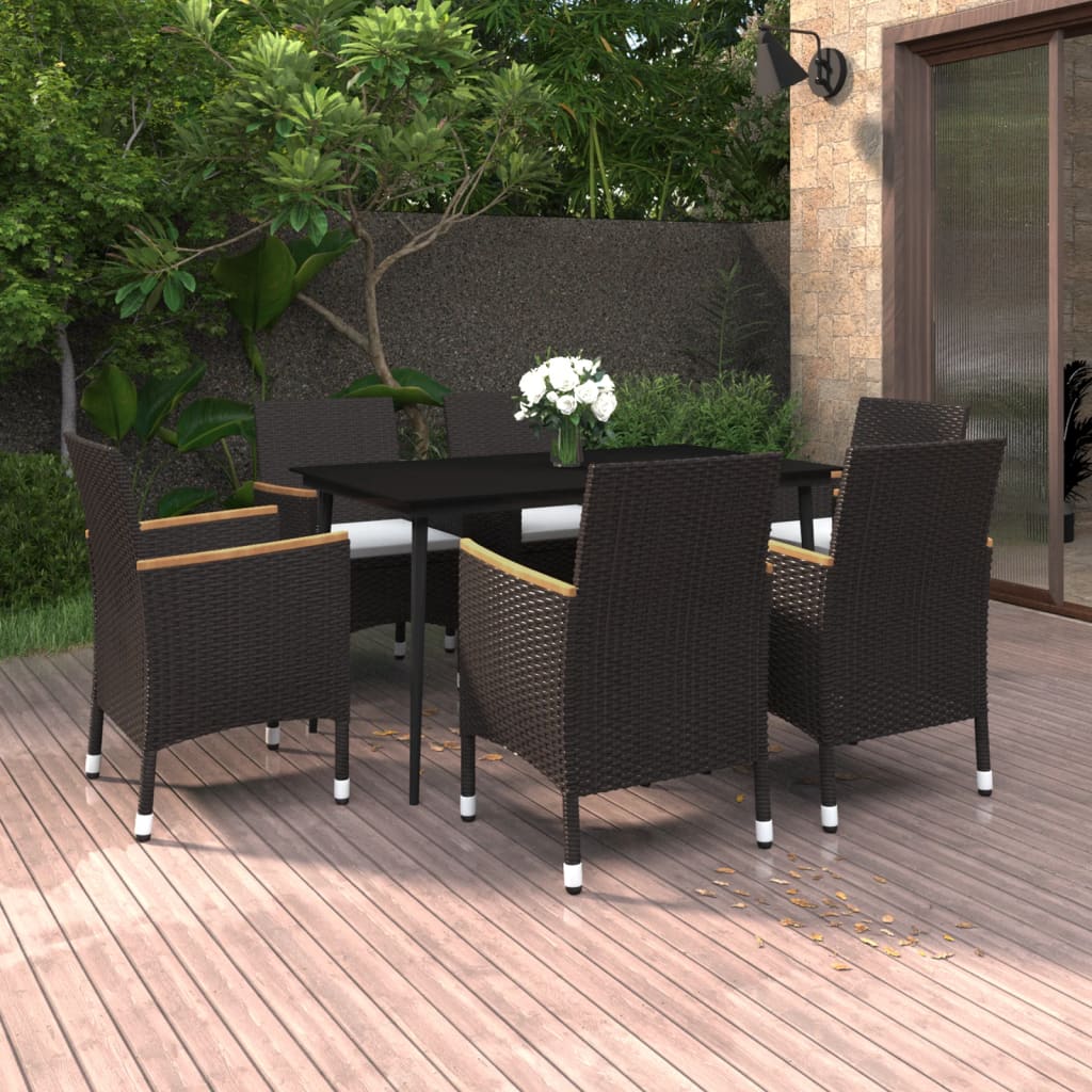 vidaXL Set da Pranzo per Giardino 7 pz con Cuscini Polyrattan e Vetro