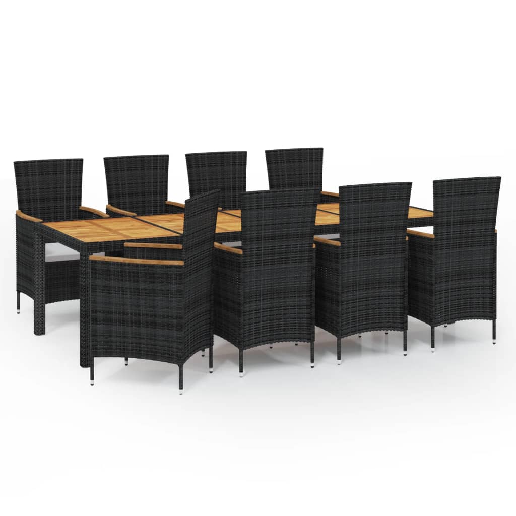 vidaXL Set da Pranzo da Giardino 9 pz con Cuscini in Polyrattan Nero