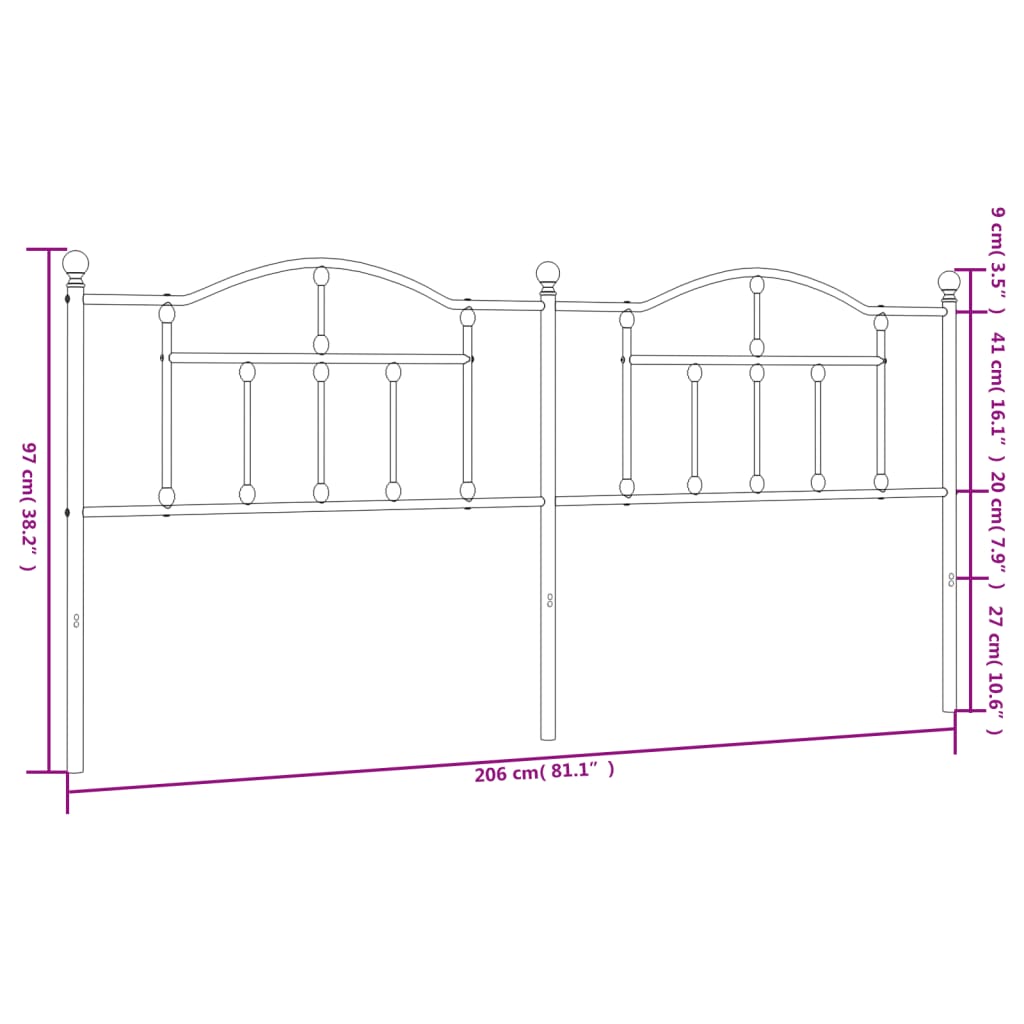 vidaXL Testiera in Metallo Bianco 200 cm