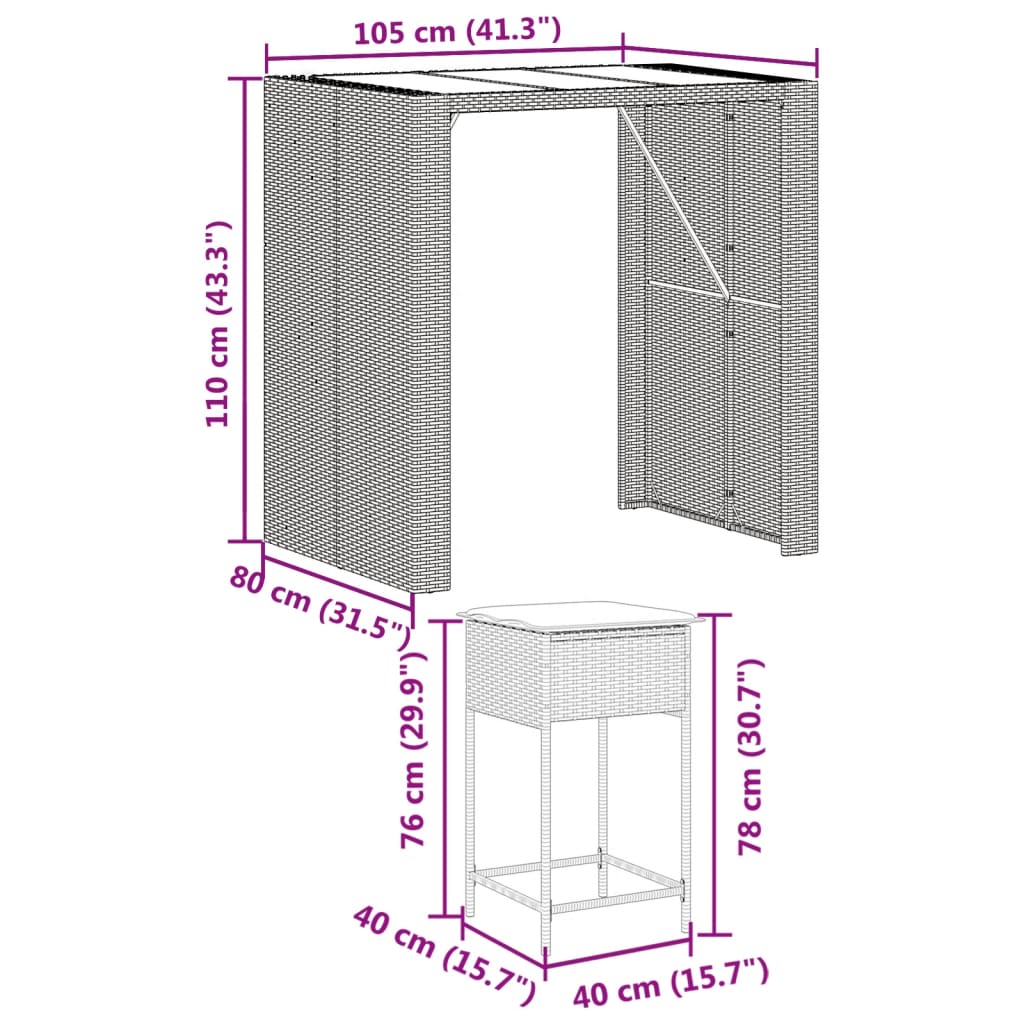 vidaXL Set Bar da Giardino 5 pz con Cuscini in Polyrattan Marrone