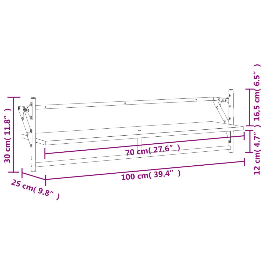 vidaXL Mensole a Parete con Aste 2pz Rovere Fumo 100x25x30 cm