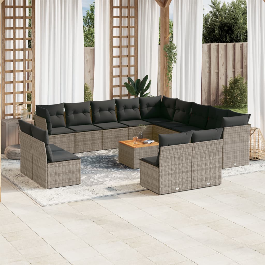 vidaXL Set Divani da Giardino 14pz con Cuscini in Polyrattan Grigio