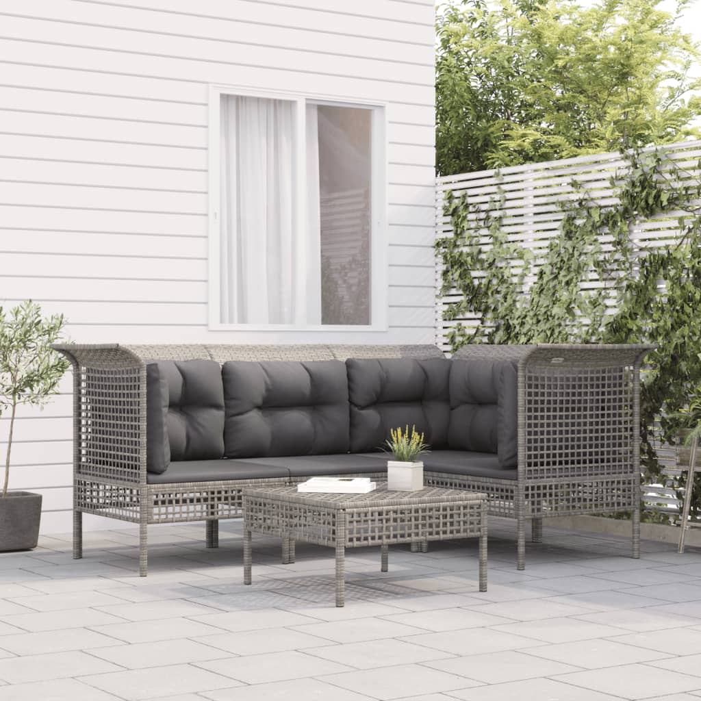 vidaXL Set Divani da Giardino 5 pz con Cuscini in Polyrattan Grigio