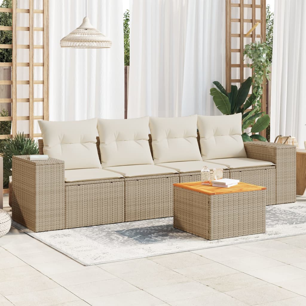 vidaXL Set Divano da Giardino 5 pz con Cuscini Beige in Polyrattan