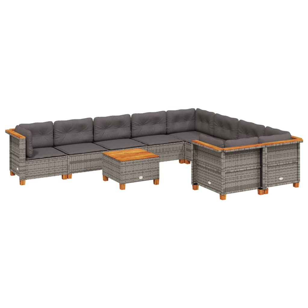 vidaXL Set Divano da Giardino 10 pz con Cuscini Grigio in Polyrattan