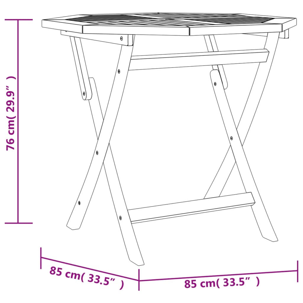 vidaXL Tavolo da Giardino Pieghevole 85x85x76cm Legno Massello di Teak