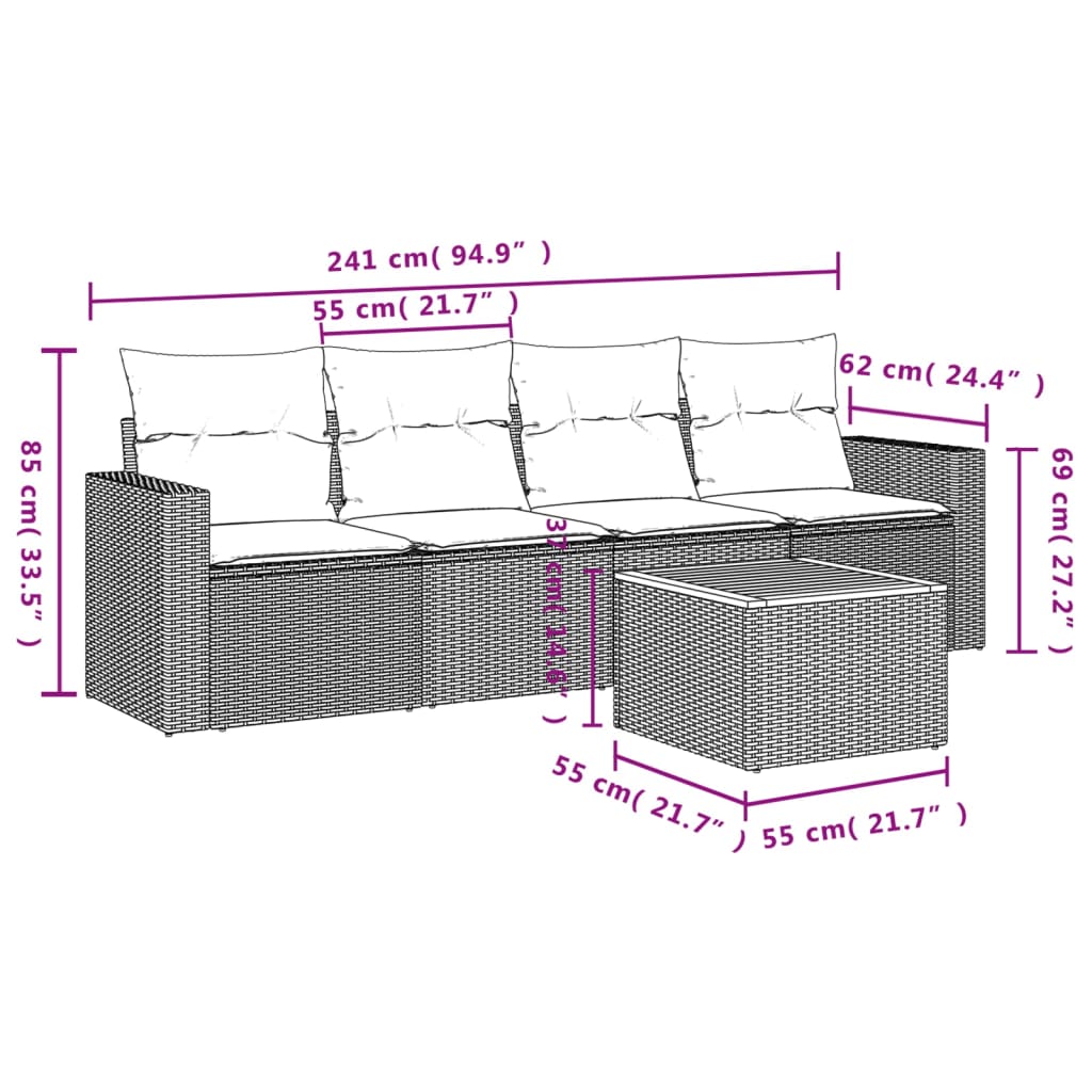 vidaXL Set Divano da Giardino 5 pz con Cuscini Beige in Polyrattan