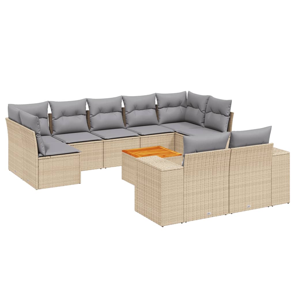 vidaXL Set Divano da Giardino 10 pz con Cuscini Beige in Polyrattan