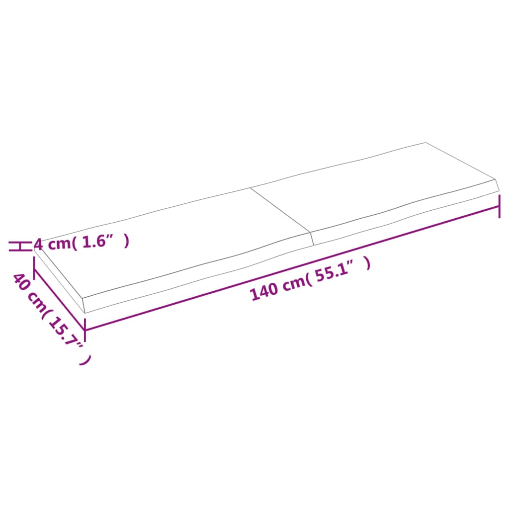 vidaXL Piano Tavolo Marrone Chiaro 140x40x(2-4) cm Rovere Non Trattato