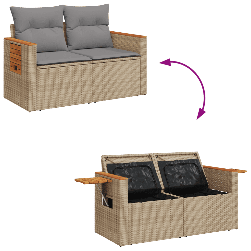 vidaXL Set Divani da Giardino 11 pz con Cuscini Beige in Polyrattan