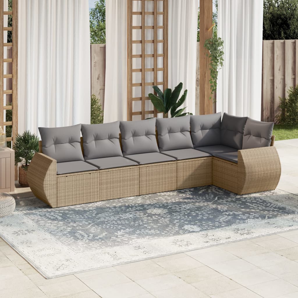 vidaXL Set Divano da Giardino 6 pz con Cuscini Beige in Polyrattan