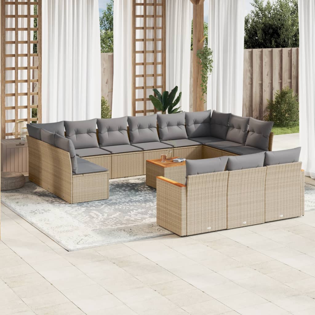 vidaXL Set Divano da Giardino 14 pz con Cuscini Beige Misto Polyrattan