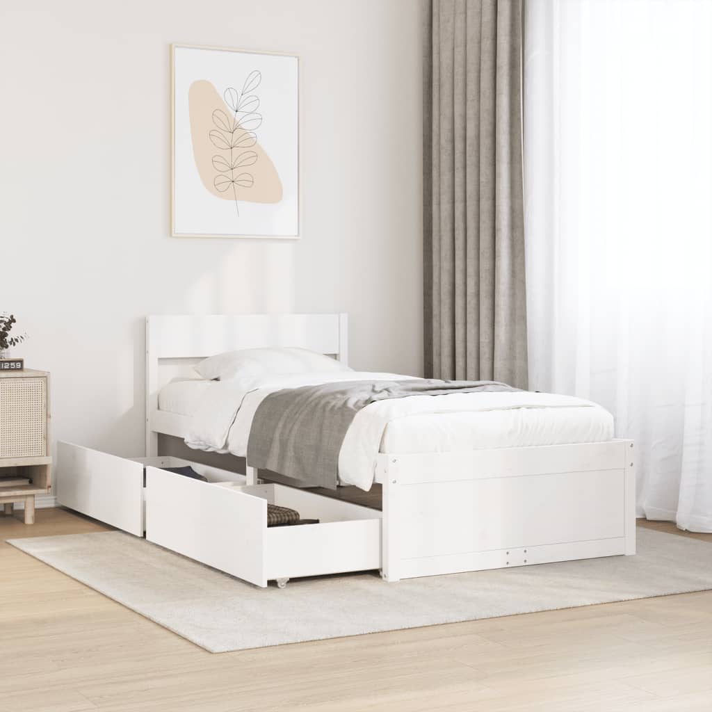 vidaXL Letto senza Materasso Bianco 75x190 in Legno Massello di Pino