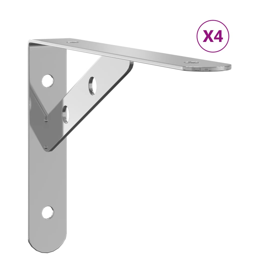 vidaXL Staffe per Mensola 4 pz 20x2,5x14 cm in Acciaio Inox Argento