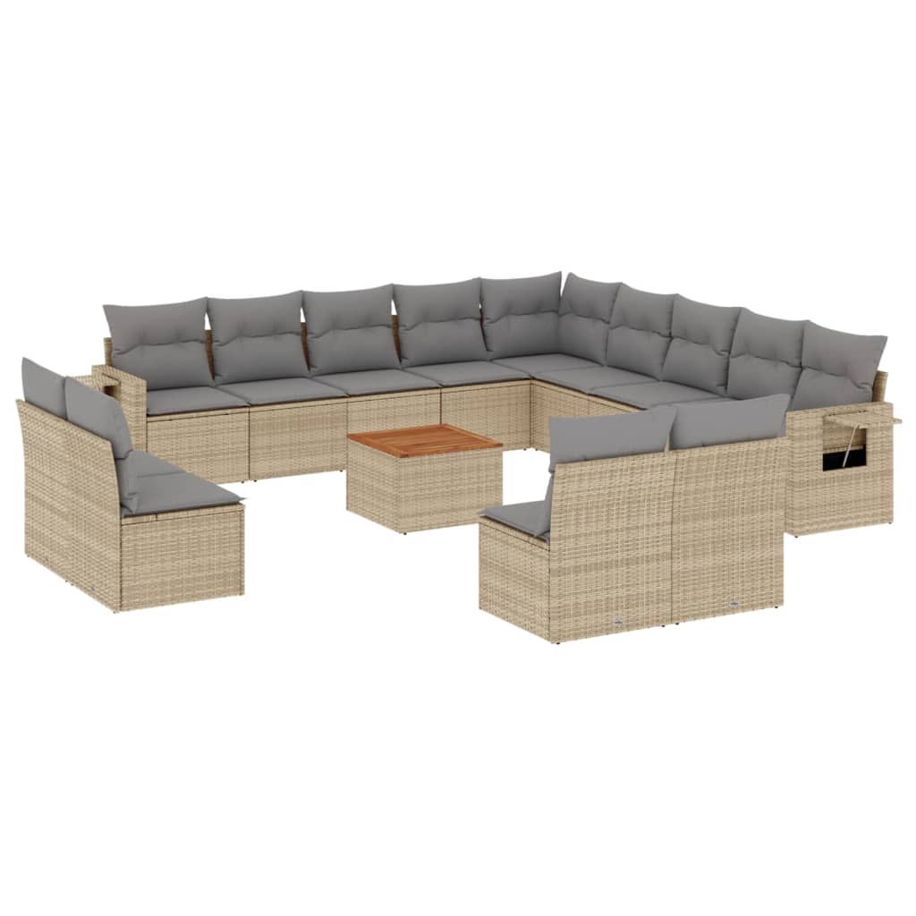 vidaXL Set Divani da Giardino 14pz con Cuscini in Polyrattan Beige