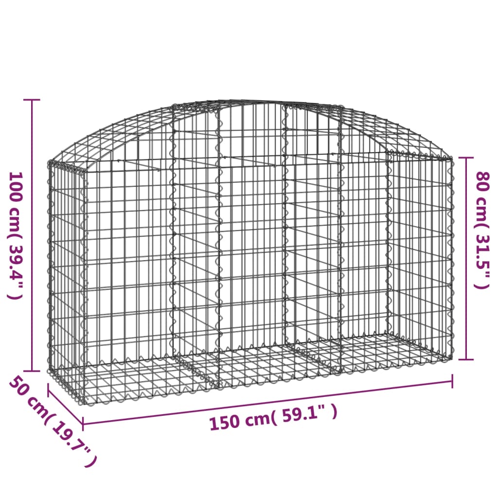 vidaXL Cesto Gabbione ad Arco 150x50x80/100 cm Ferro Zincato