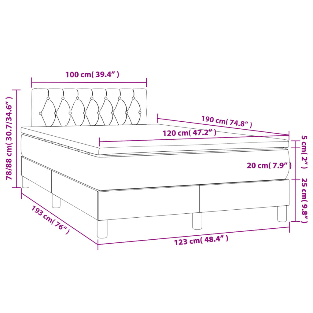 vidaXL Letto a Molle con Materasso e LED Crema 120x190 cm in Tessuto