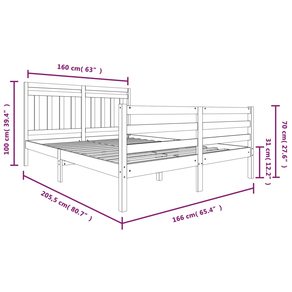 vidaXL Giroletto in Legno Massello 160x200 cm