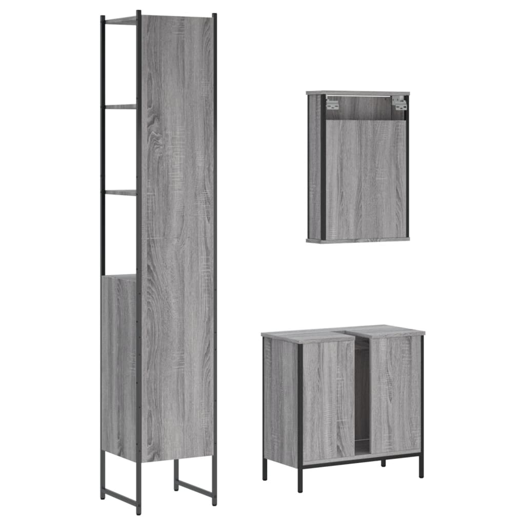 vidaXL Set Mobili da Bagno 3 pz Grigio Sonoma in Legno Multistrato