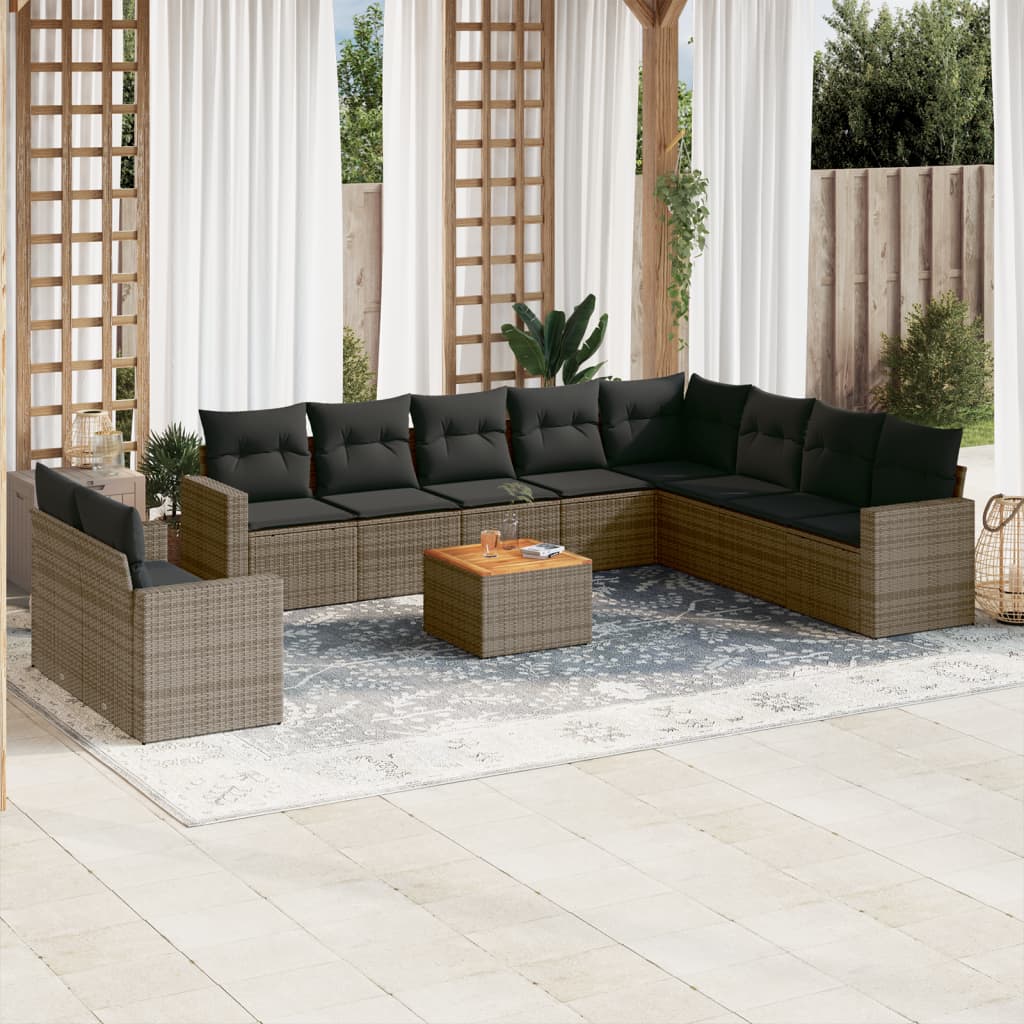 vidaXL Set Divani da Giardino 11 pz con Cuscini in Polyrattan Grigio